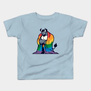 Comfy Womfy Furry Pride Bull LGBTQ Rainbow Kids T-Shirt